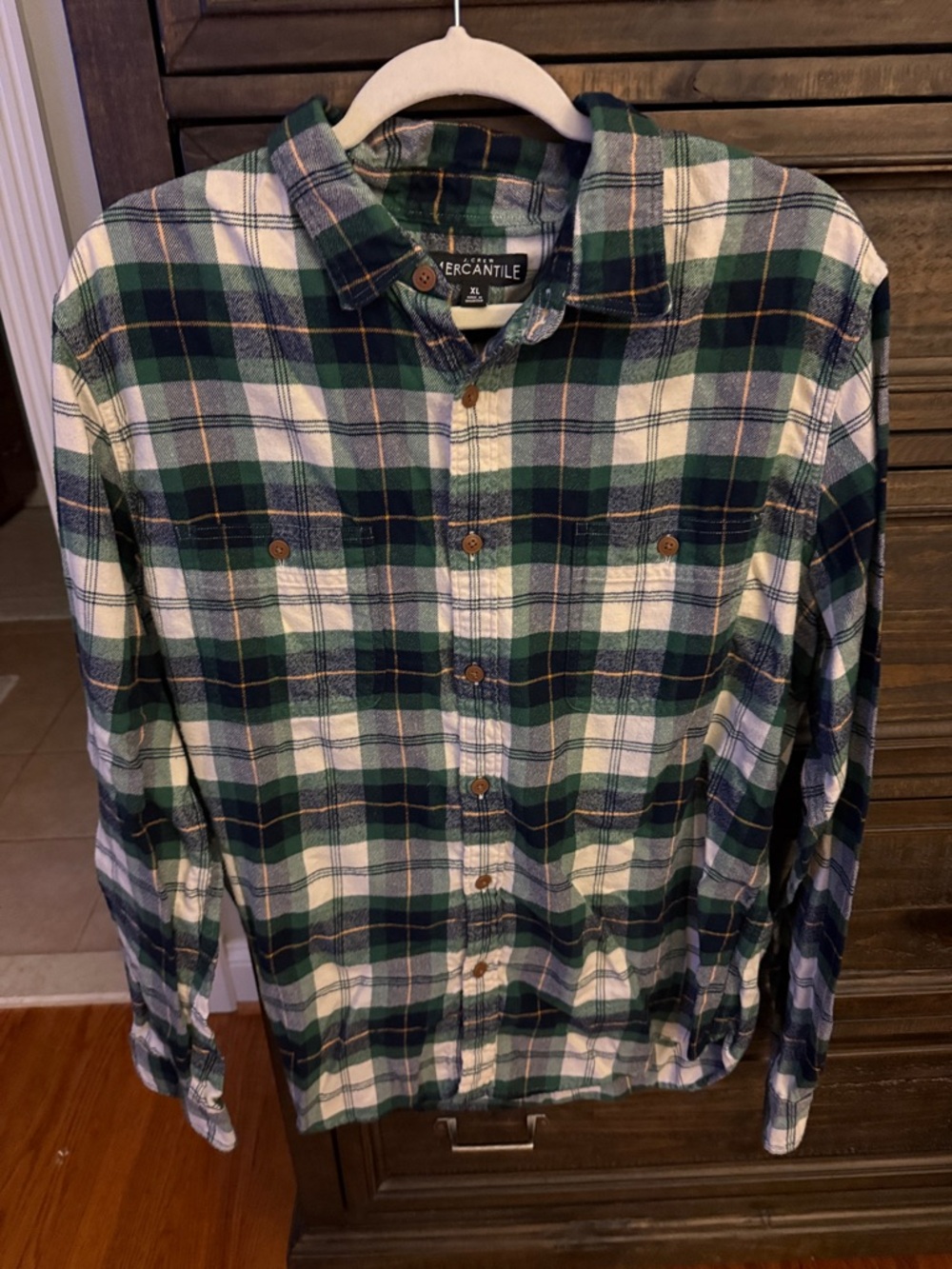 J. Crew Factory Green and White Plaid Button-Down Shirt